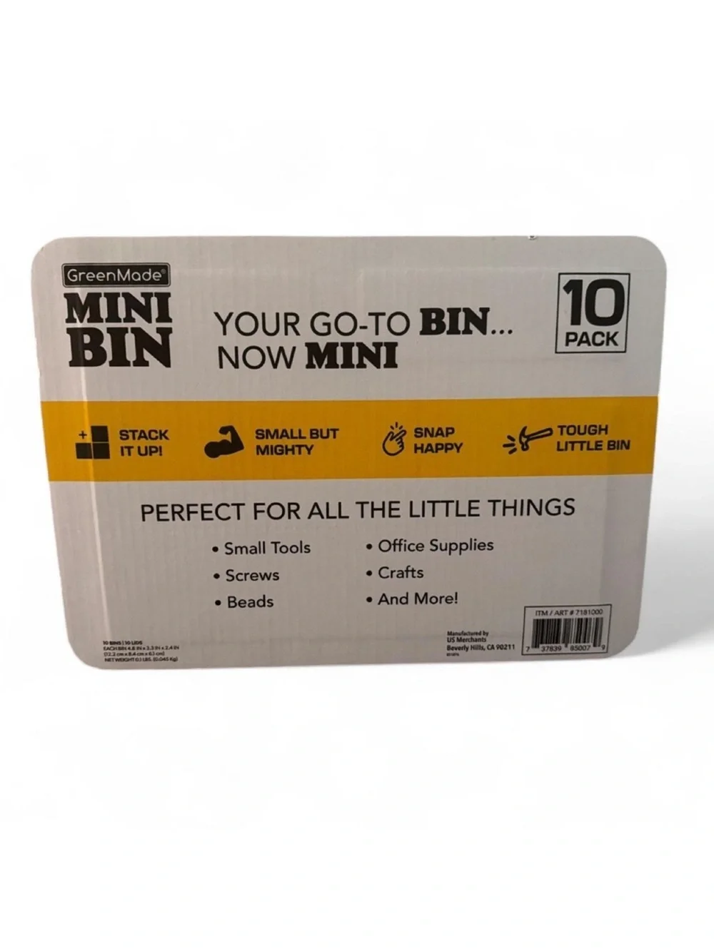 GreenMade Mini Bin 10 Pack – Black and Yellow Small Storage Bins